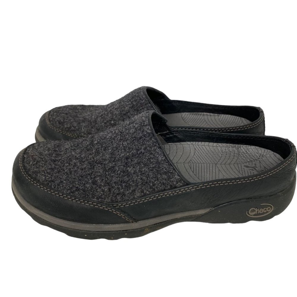 Chaco Ohaco Black Wool Leather LUVSEAT Slip On Clog Mules‎ Womens 6.5 J105800